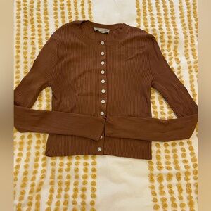 Brown cute ribbed long sleeve button up cardigan 🎀